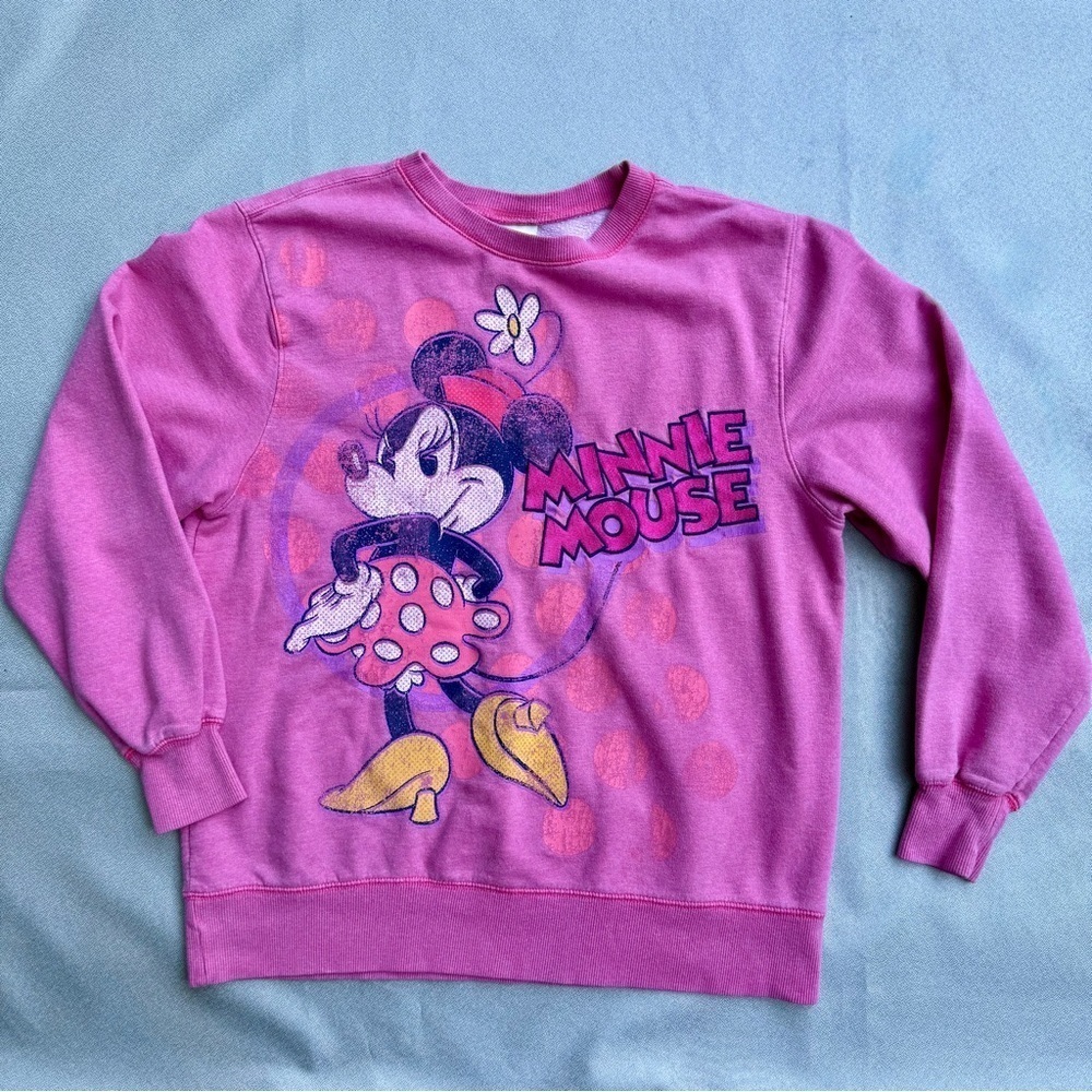 Disney Store Women's Minnie Mouse Crewneck Pullover Sweatshirt Y2K Pink L